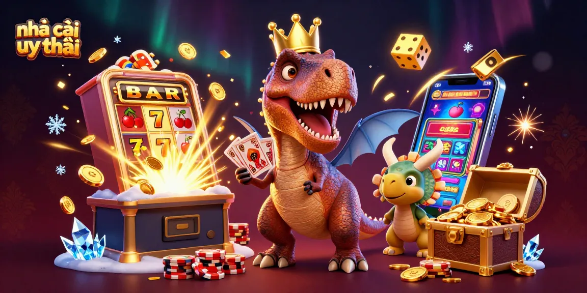 Engage in excitement at nhà cái uy tín with a dynamic scene of cartoon characters and casino elements.