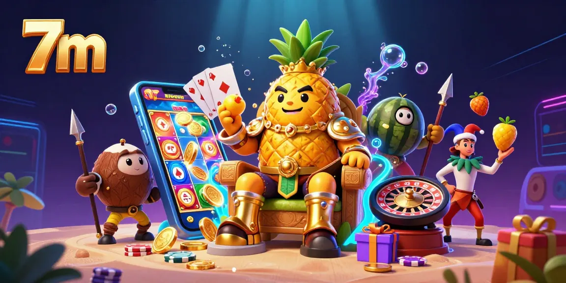 Experience the thrilling 7m casino atmosphere with vibrant characters, dynamic games, and glowing effects.