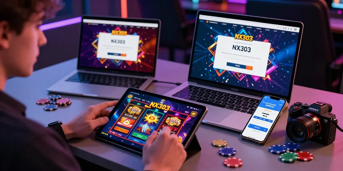 Player using NX303 login on various devices in an engaging online gaming setup.