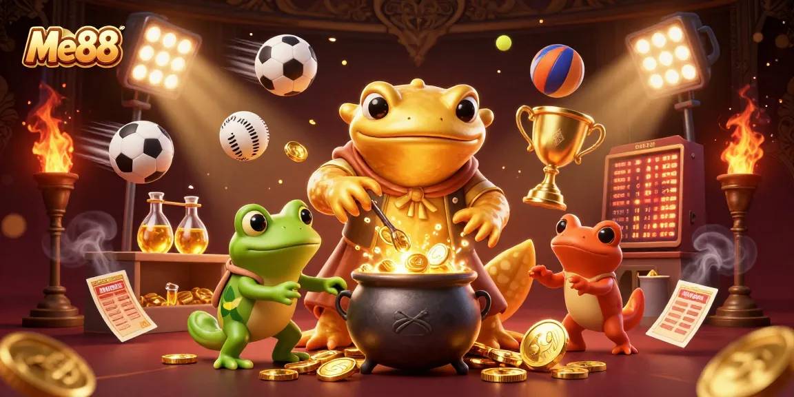 Me88 showcases gold transmutation in a casino setting with dynamic sports elements and vibrant energy.