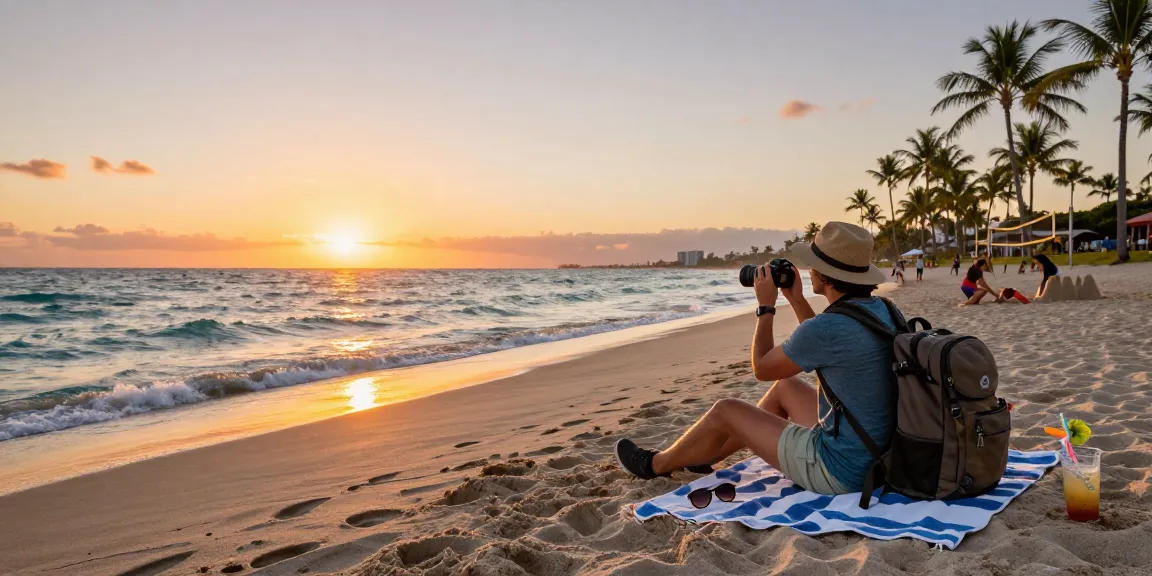Wisata pantai di https://miami4d.com/ saat matahari terbenam, pengunjung menikmati suasana santai di tepi laut.