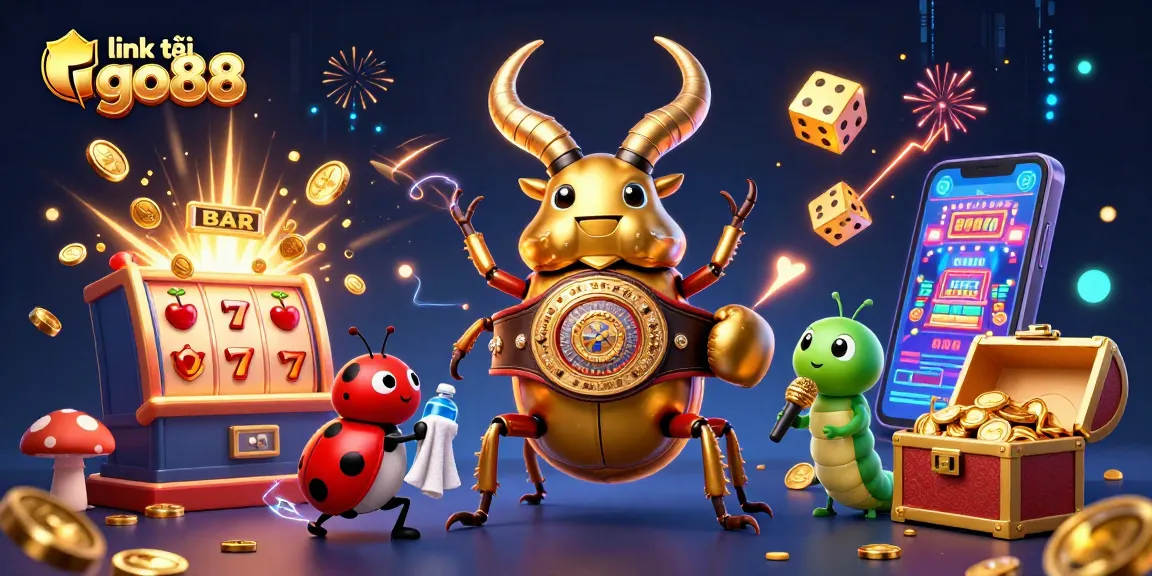 Spin to win with link tải go88 as a giant golden stag beetle champions the jackpot in this vibrant casino scene.