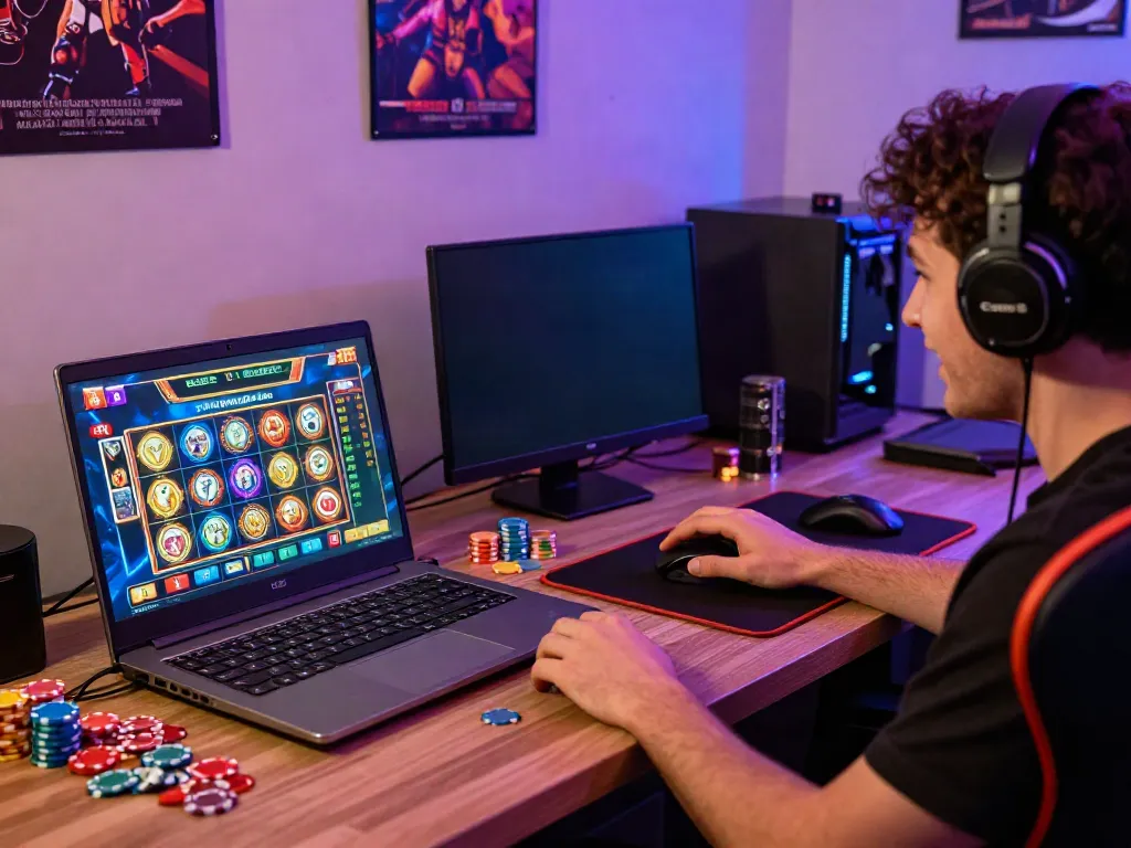 The thrill of akunjp online gaming in a vibrant player’s setup with colorful gaming elements.