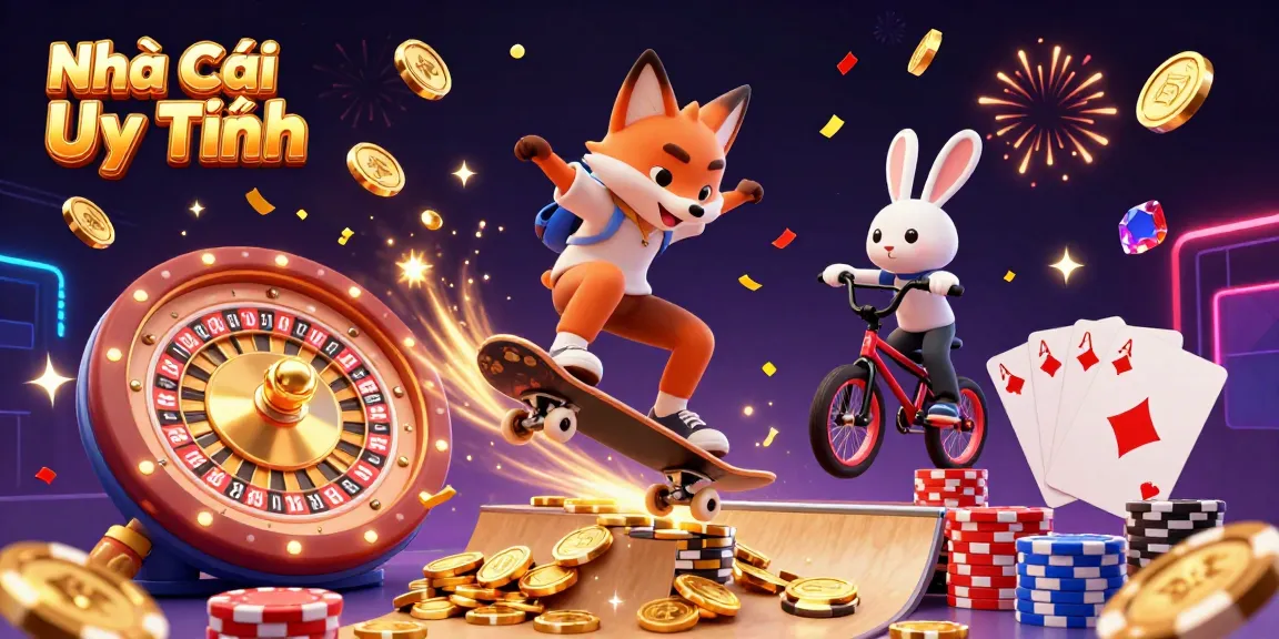 Experience thrilling gaming action at Nhà Cái Uy Tín with vibrant casino visual elements and animated characters.