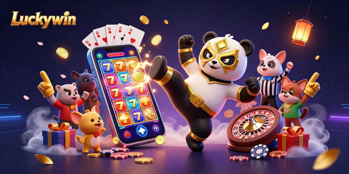 Kick-start your gameplay with Luckywin in a vibrant casino action scene featuring excitement and colorful winning elements.
