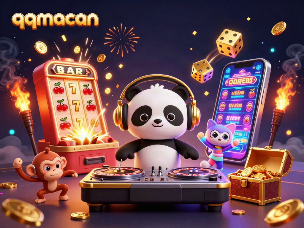 Mainkan qqmacan dengan semangat dalam ilustrasi berwarna-warni slot mesin dan jackpot yang menakjubkan.