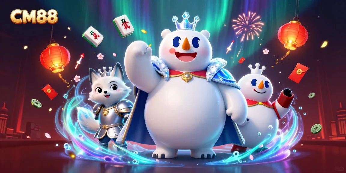 Win big at CM88 with engaging 3D casino-themed illustration showcasing festive gambling elements.