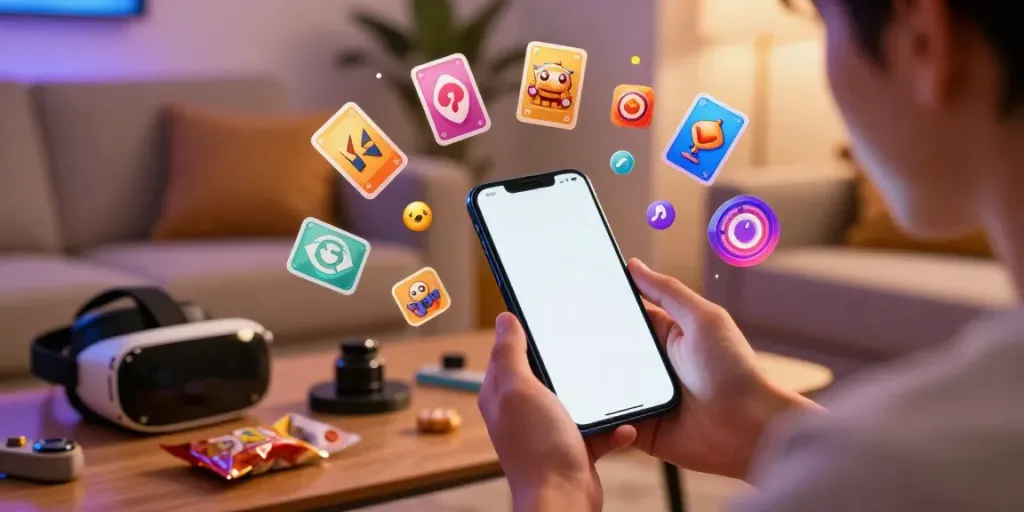Player engaging with Yono Games app in a vibrant, cozy gaming setup.