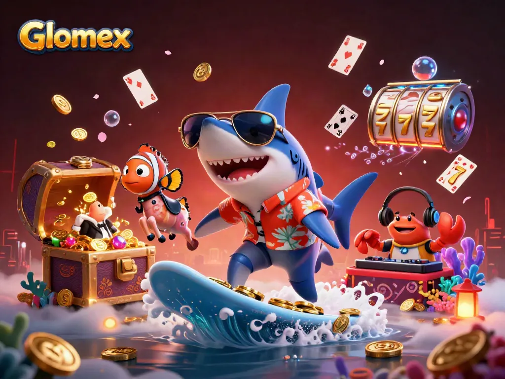Engage with Glomex's thrilling casino adventure, featuring vibrant characters and dynamic gaming elements.