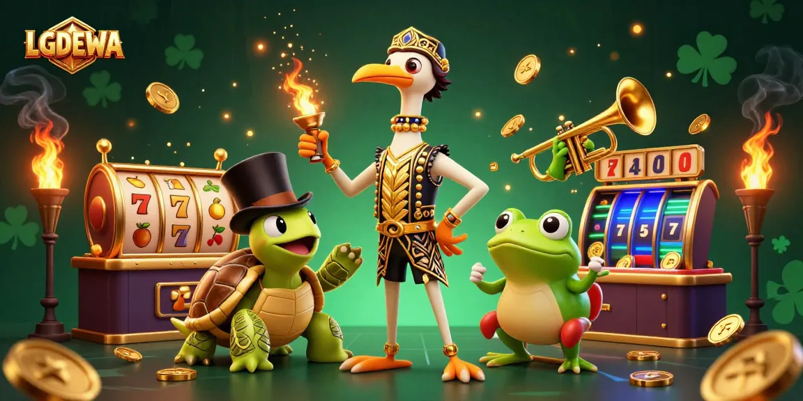 Embrace excitement with LGODEWA's vibrant 3D casino scene featuring fun slot reels and colorful elements.