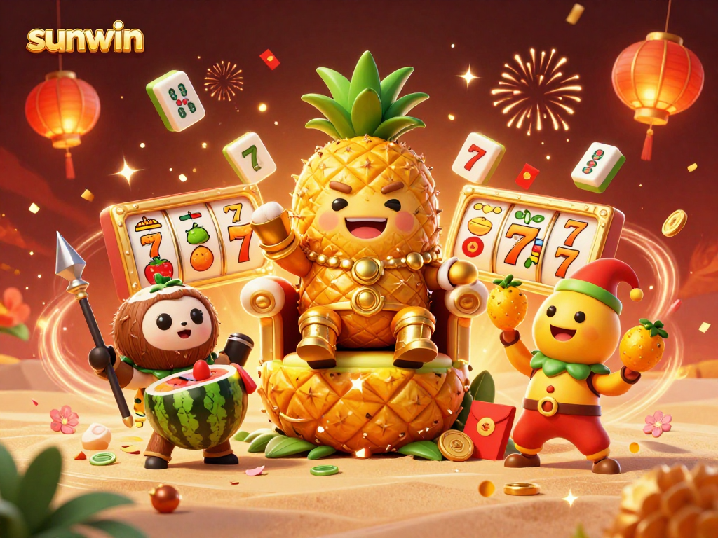 Join the sunwin casino adventure with the golden pineapple king and vibrant slot elements.