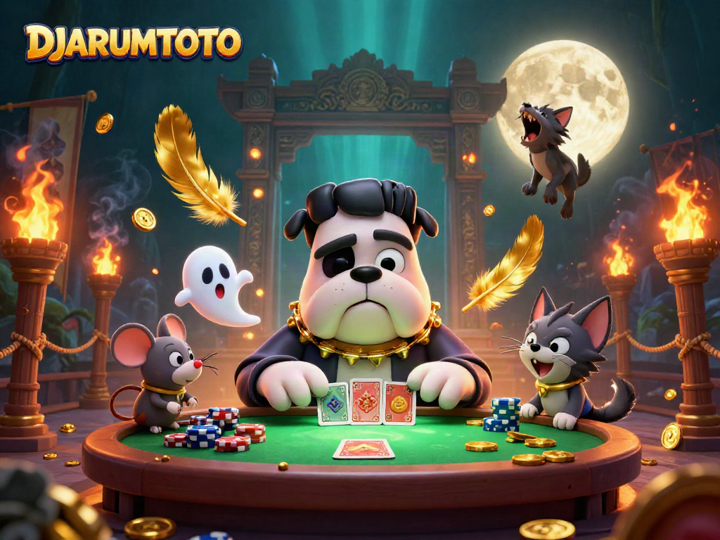 Join DJARUMTOTO at a thrilling card game with ghostly and mythical elements in an exciting casino scene.