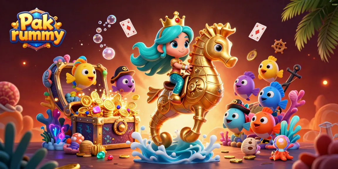 Enhance your Pak rummy experience with a vibrant underwater treasure hunt illustration.