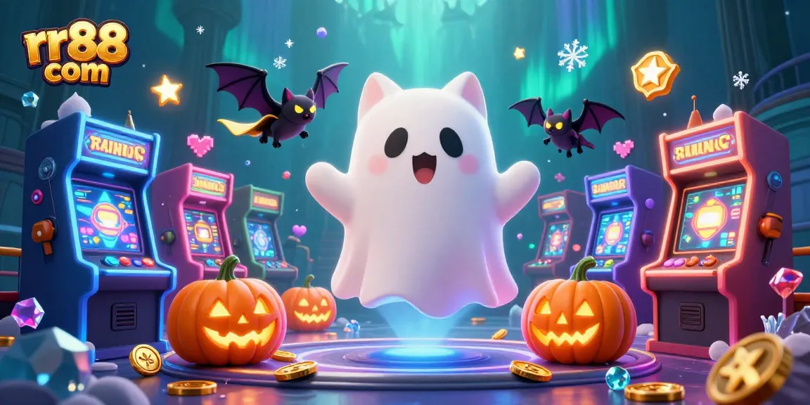 Engage with rr88 com's haunted casino, featuring a ghost cat and glowing jack-o-lanterns!