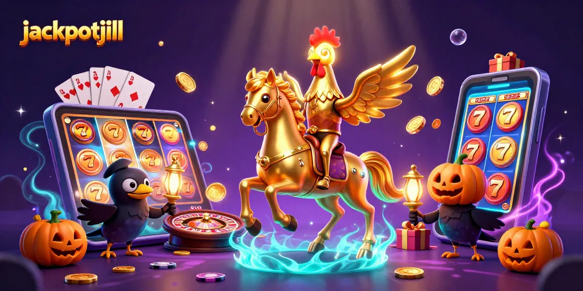 Experience jackpotjill's vibrant casino adventure with golden rooster characters and slot games