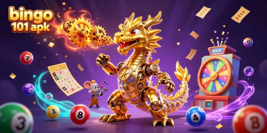 Play with Bingo 101 apk and enjoy exciting rewards through a vibrant lottery-themed illustration.