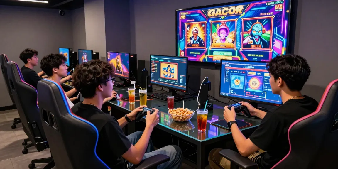 Pengalaman bermain slot gacor yang seru di ruang gaming modern dengan teman-teman.