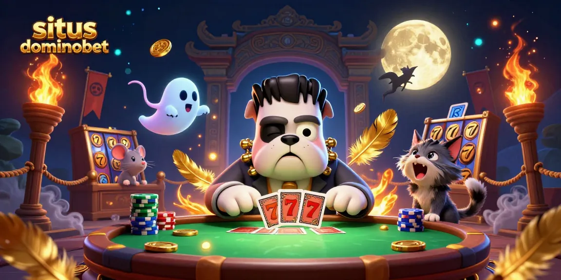 Permainan menarik di situs dominobet dengan karakter kartun unik dan suasana kasino yang menakjubkan.