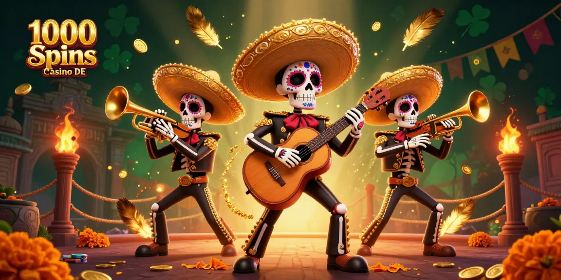 Spielen Sie bei 1000 Spins Casino DE und genießen Sie spannende Slots mit einem bunten Mariachi-Arrangement.