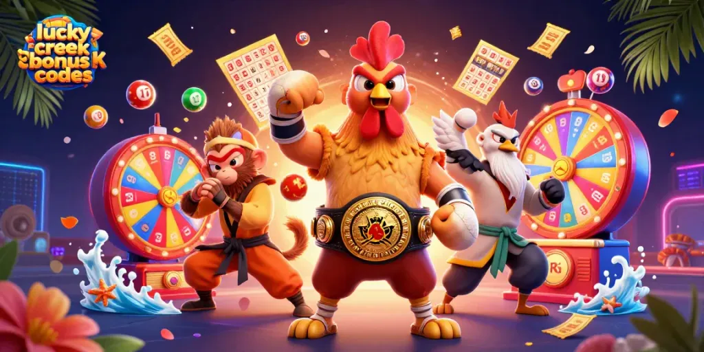 Engage with lucky creek bonus codes through vibrant 3D casino illustration, showcasing game dynamics.