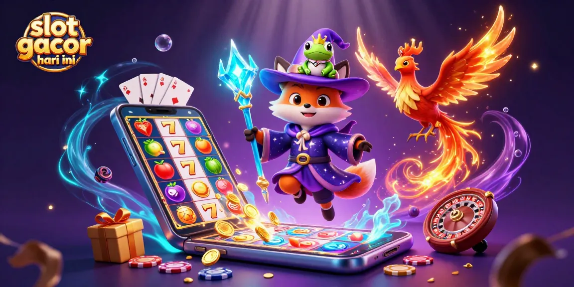 Visualisasi slot gacor hari ini dengan karakter fantasi dan elemen permainan kasino yang menarik.
