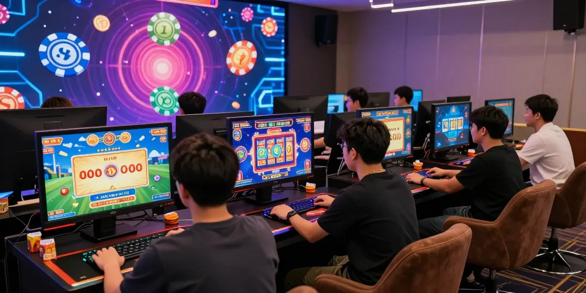 Exciting scene of gamers enjoying ngamenjitu online slot and lottery games in a vibrant digital casino setting.