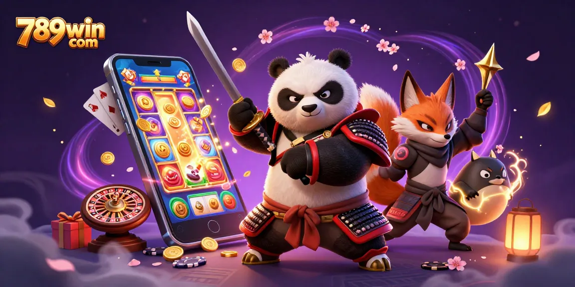 Experience exciting gameplay at 789win com with a vibrant 3D casino scene of a samurai panda and more.