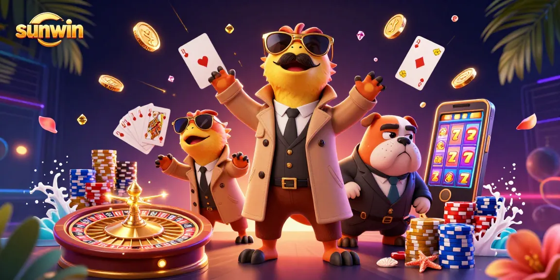 Experience sunwin's thrilling gameplay with cartoon raptors and casino elements.