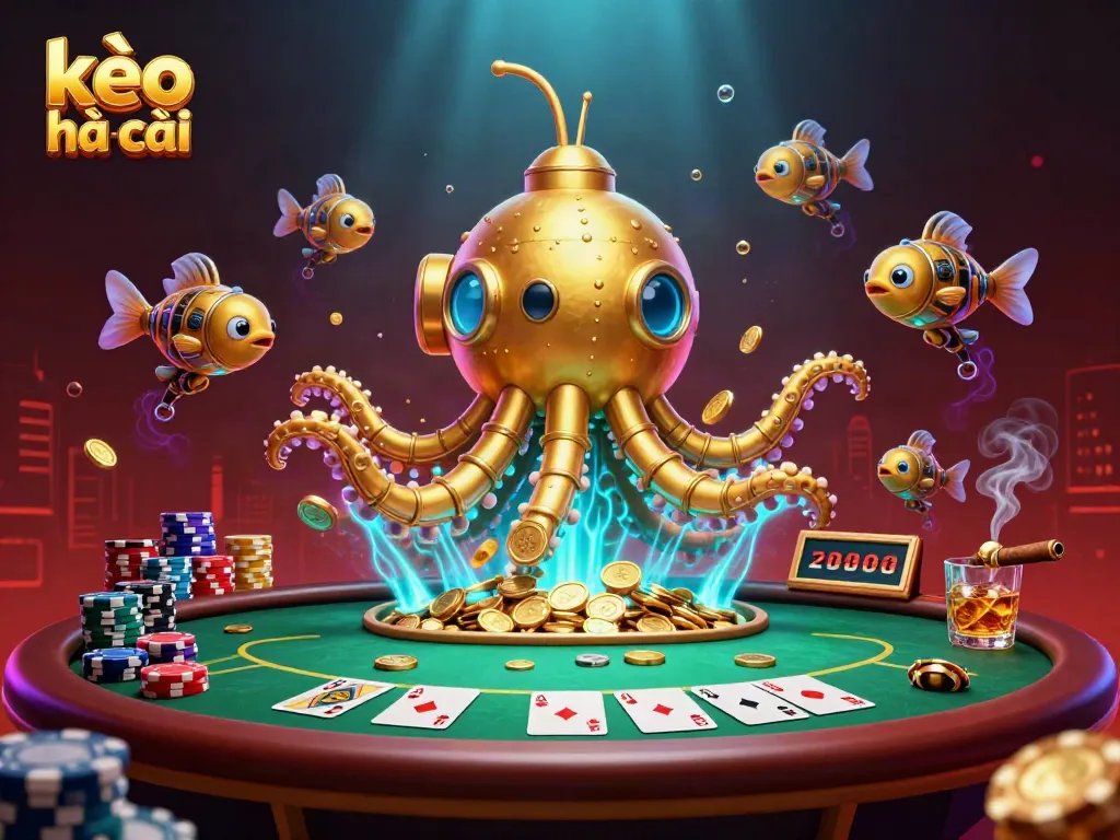 Experience kèo nhà cái in a vibrant casino underwater scene with gold coins and poker elements.