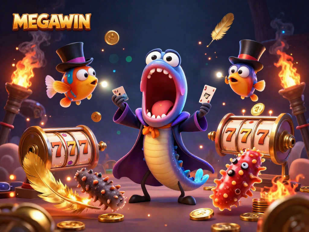 Experience MEGAWIN as an animated eel performs tricks amidst dazzling casino themes.