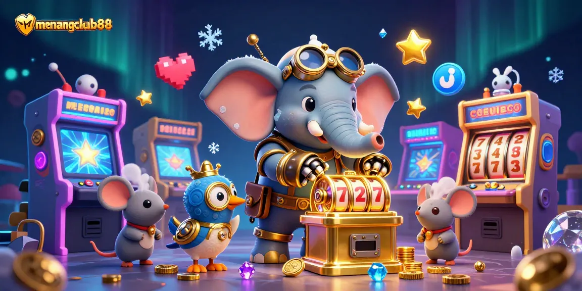 Spin the golden slot machines with menangclub88, featuring steampunk characters and vibrant gaming elements.