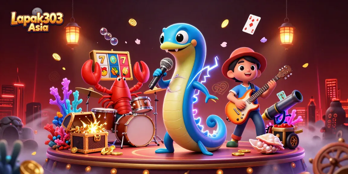 Experience exciting winning moments with Lapak303 Asia as a dynamic DJ eel and band rock the underwater casino stage.