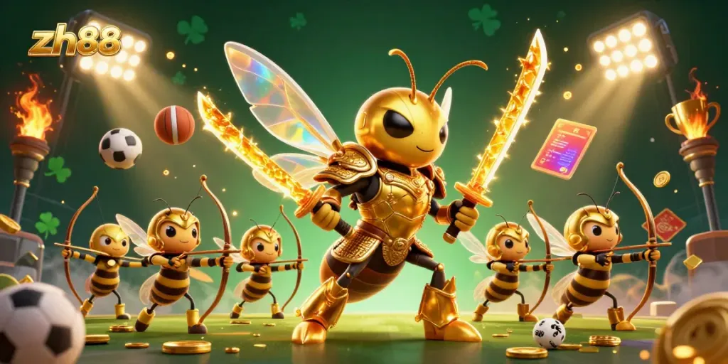 Play and win with zh88 in this exciting casino-themed illustration featuring dynamic characters and rich game elements.