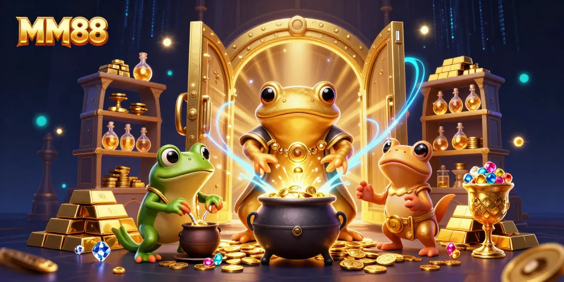 Experience thrilling gameplay with MM88's exciting casino elements and golden treasures in a vibrant scene.