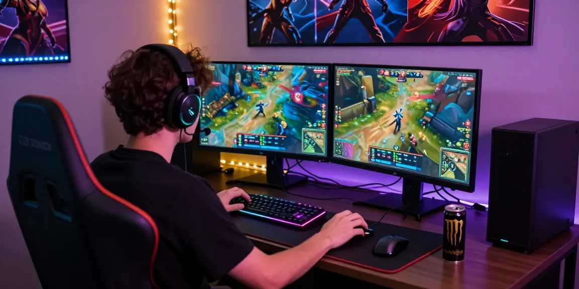 Gamer focused on hitclub tournament with vibrant setup showcasing gaming gear and intensity.