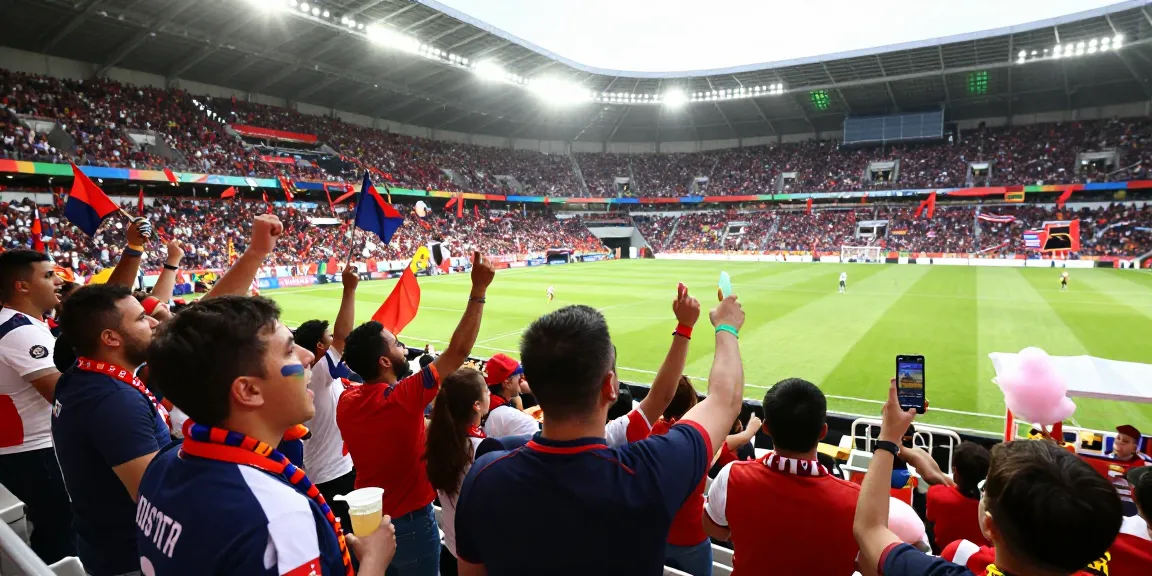 Fans celebrating a football match with live updates from ihdsports.com, showcasing excitement and sports culture.