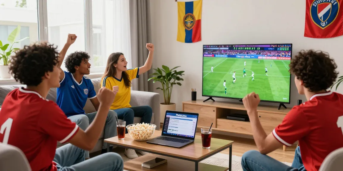 Fans enjoying Pelotalibre live soccer match with snacks and jerseys in vibrant living room